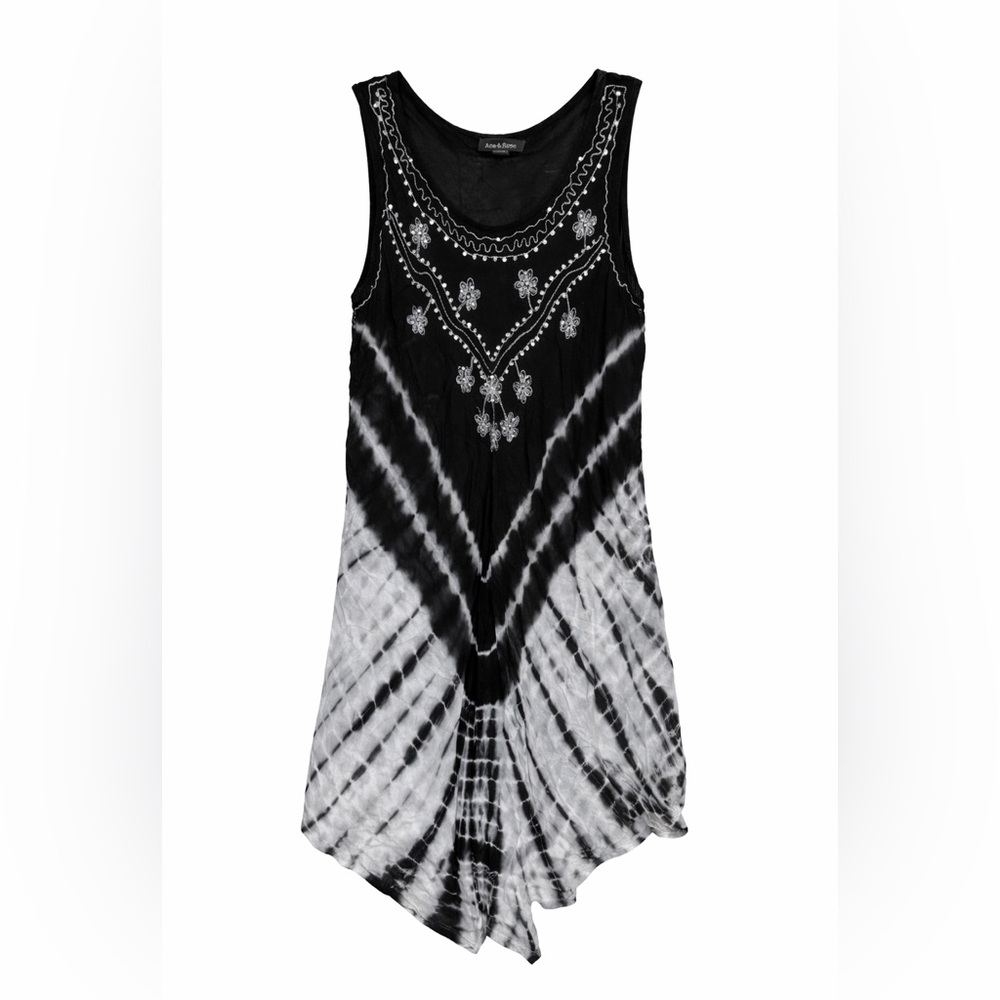Tie-Dye Black & White Embellished Swim Coverup Tank top women’s